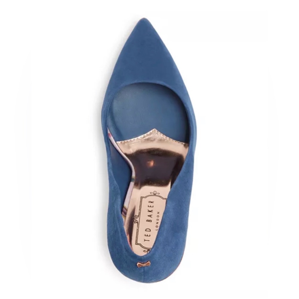 Ted Baker Melnis Denim Blue Heels with Gold Accents - Picture 4 of 16